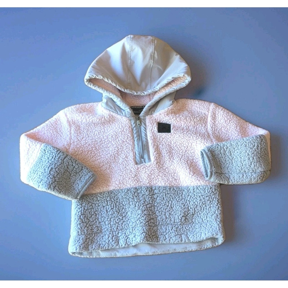 Under Armour Toddler Girls Fleece Sherpa Loose Hooded Jacket Pink Sz XS  1/4 Zip